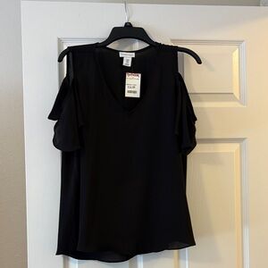 Adrienne Vittadini Black Cold Shoulder Blouse